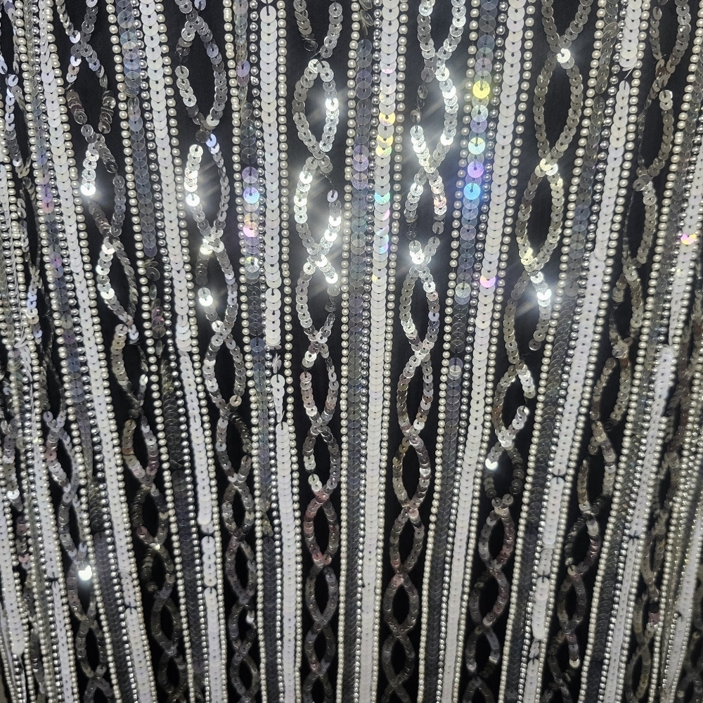 Papell Boutique Vintage 80s Black & Silver Beaded Sequin Silk Evening Jacket - Picture 11 of 13